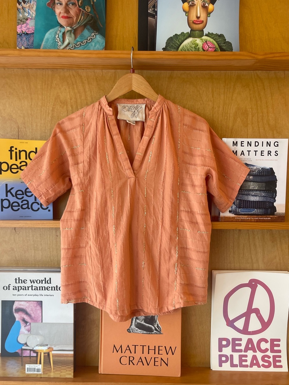 Ace & Jig Peach Short Sleeve Top with Metallic Stripes XS
